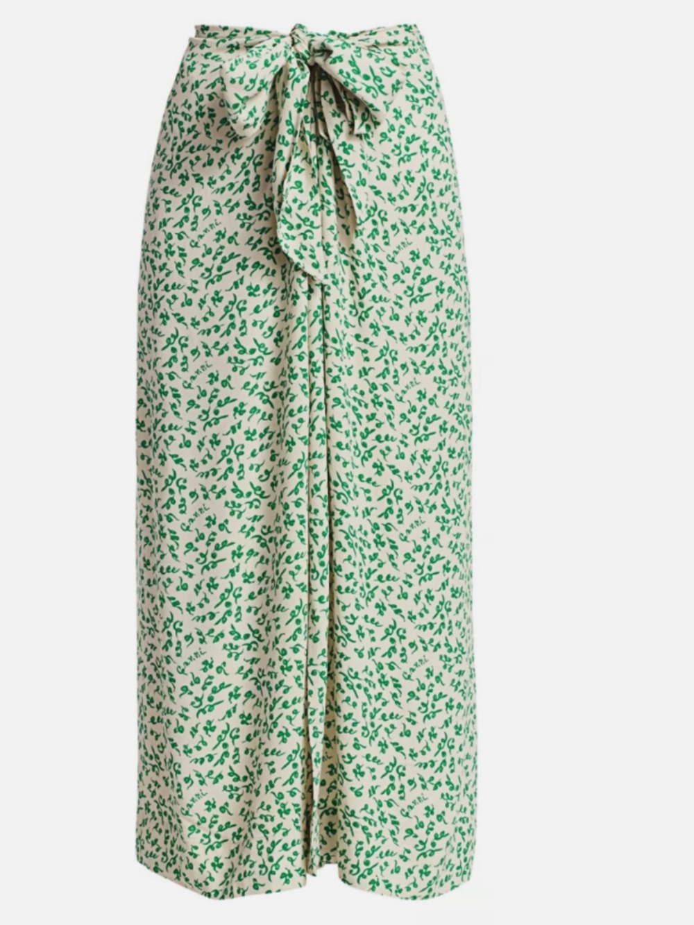Ganni Tie Front Crepe Midi Skirt, Floral Green White Ivy Wrap, 8 US/40 EU